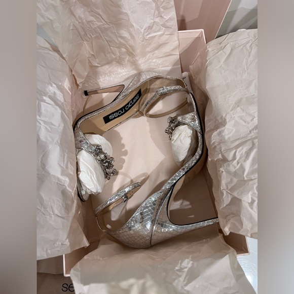 Silver Sergio Rossi chain heel sandals with Python print ankle tie heel sandals - Picture 8 of 13